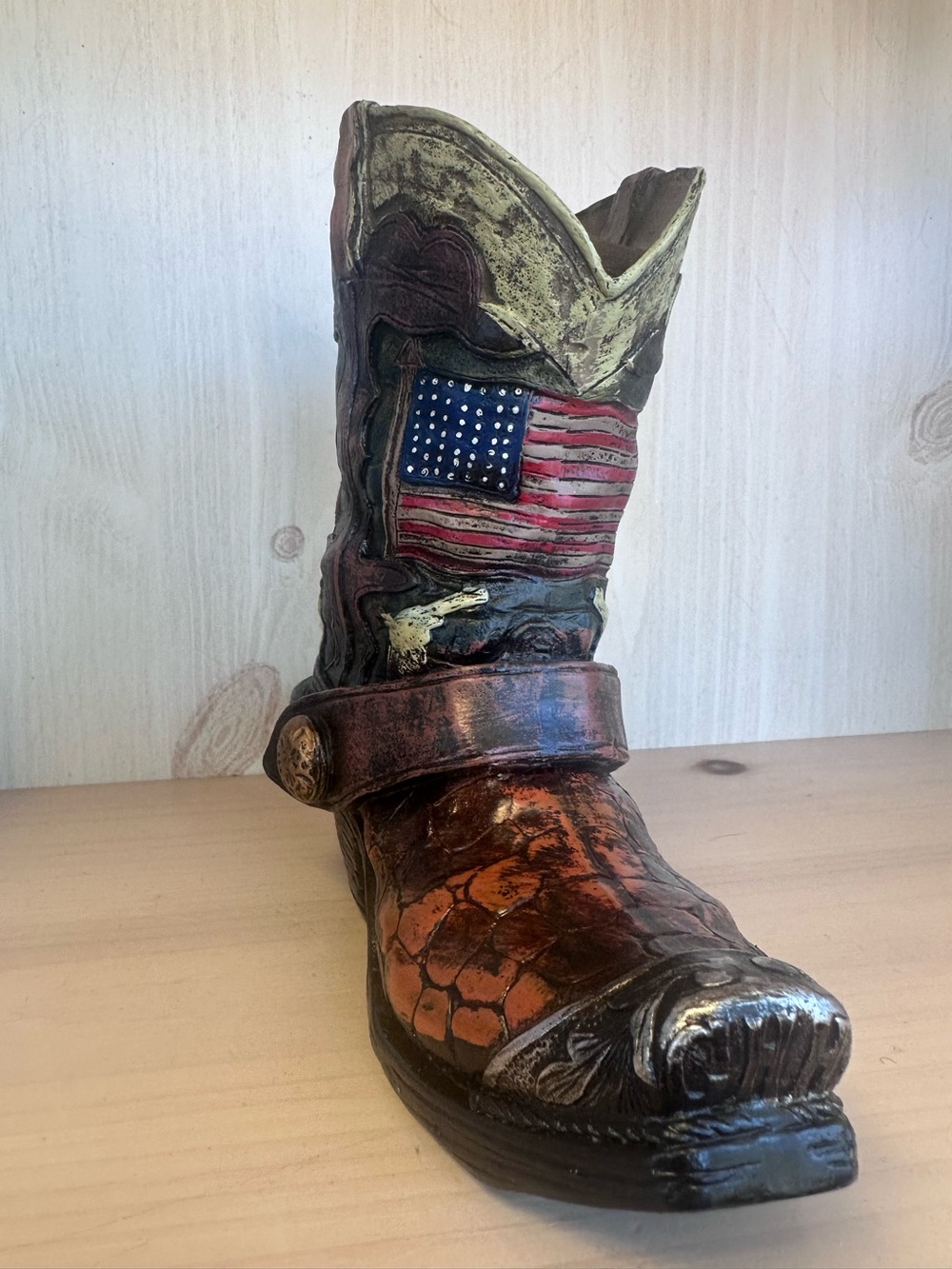 Penny bank American Flag Cowboy Boot Accent - Brown